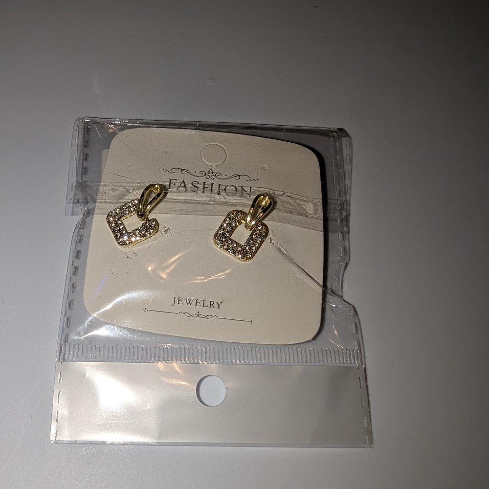 Fashion Square Inlaid Rhinestones Drop Dangle Earrings - Picture 2 of 9